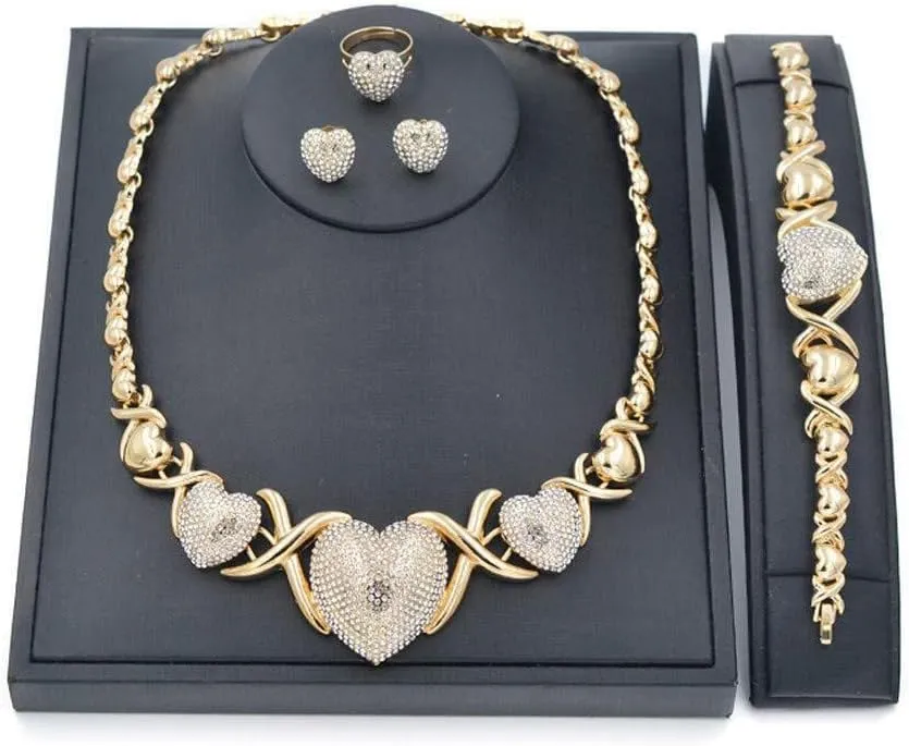 Giffor 14K Gold Filled Jewelry Set Necklaces For Women Bracelets Stud Earrings And Rings Sweetheart Gifts