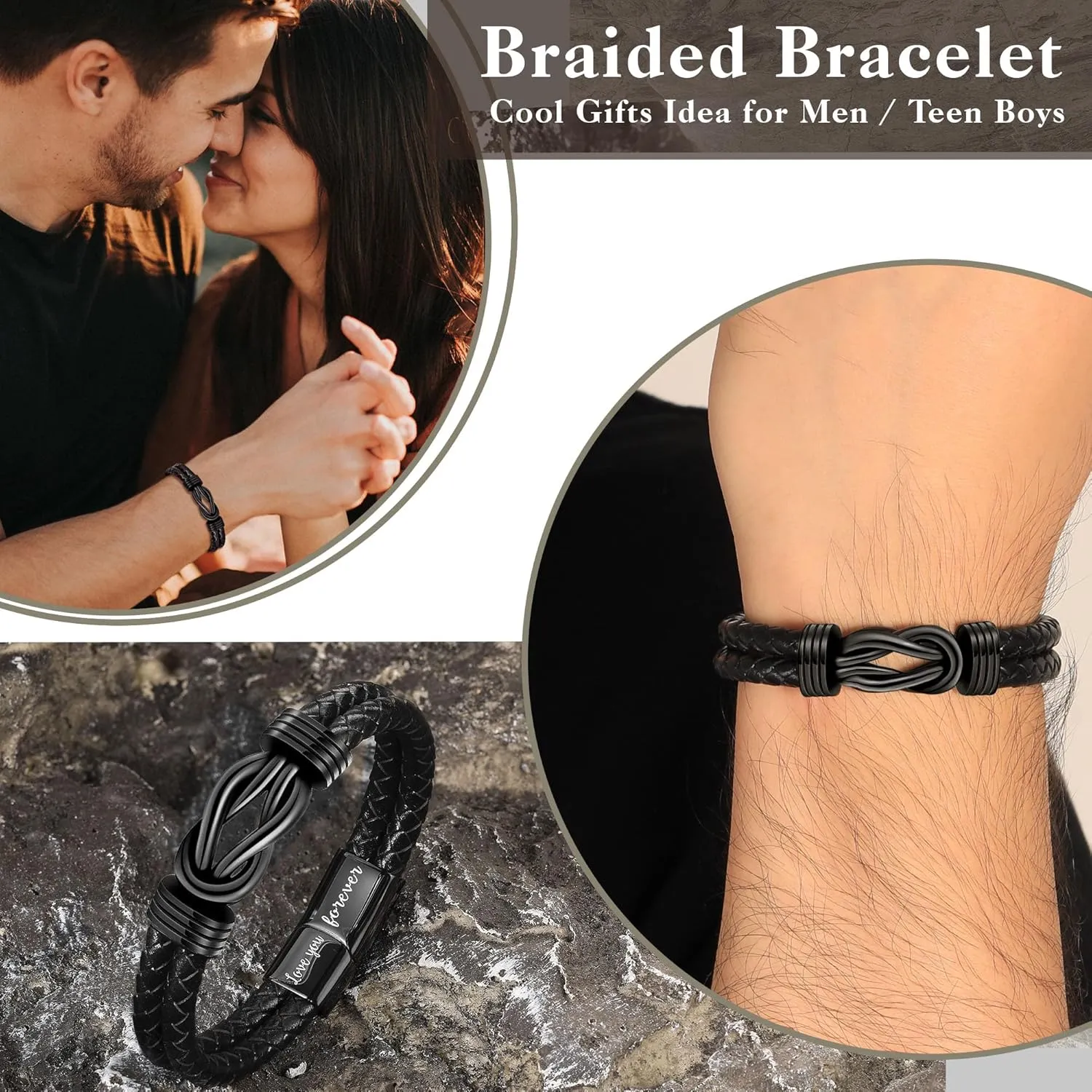 Gifts for Men Leather Bracelet Brown Braided Forever I Love You Gifts for Him Infinity Cuff Bracelets Birthday Gifts for Boyfriend Son Grandson Husband Dad Mens Fathers Day Gift