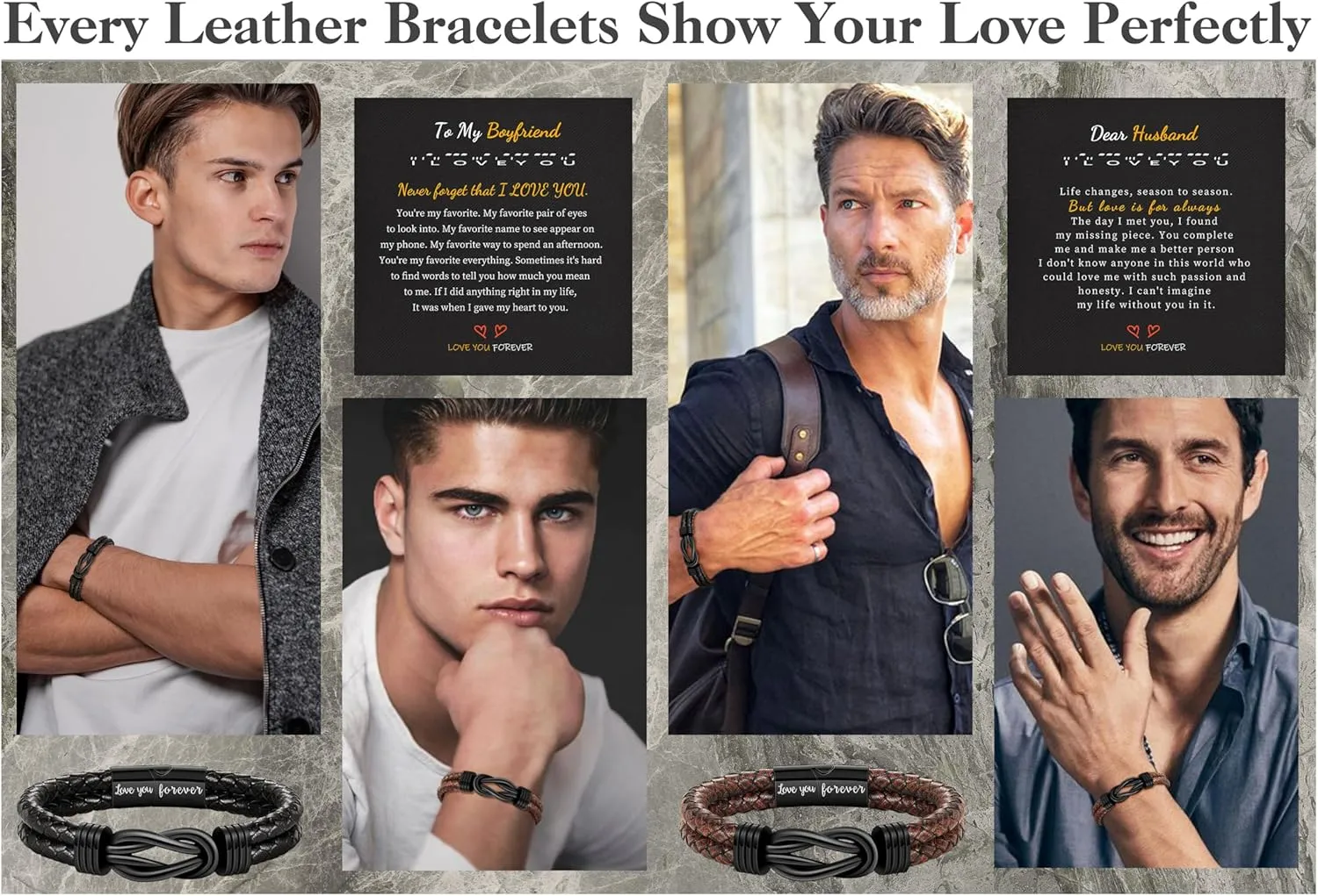 Gifts for Men Leather Bracelet Brown Braided Forever I Love You Gifts for Him Infinity Cuff Bracelets Birthday Gifts for Boyfriend Son Grandson Husband Dad Mens Fathers Day Gift