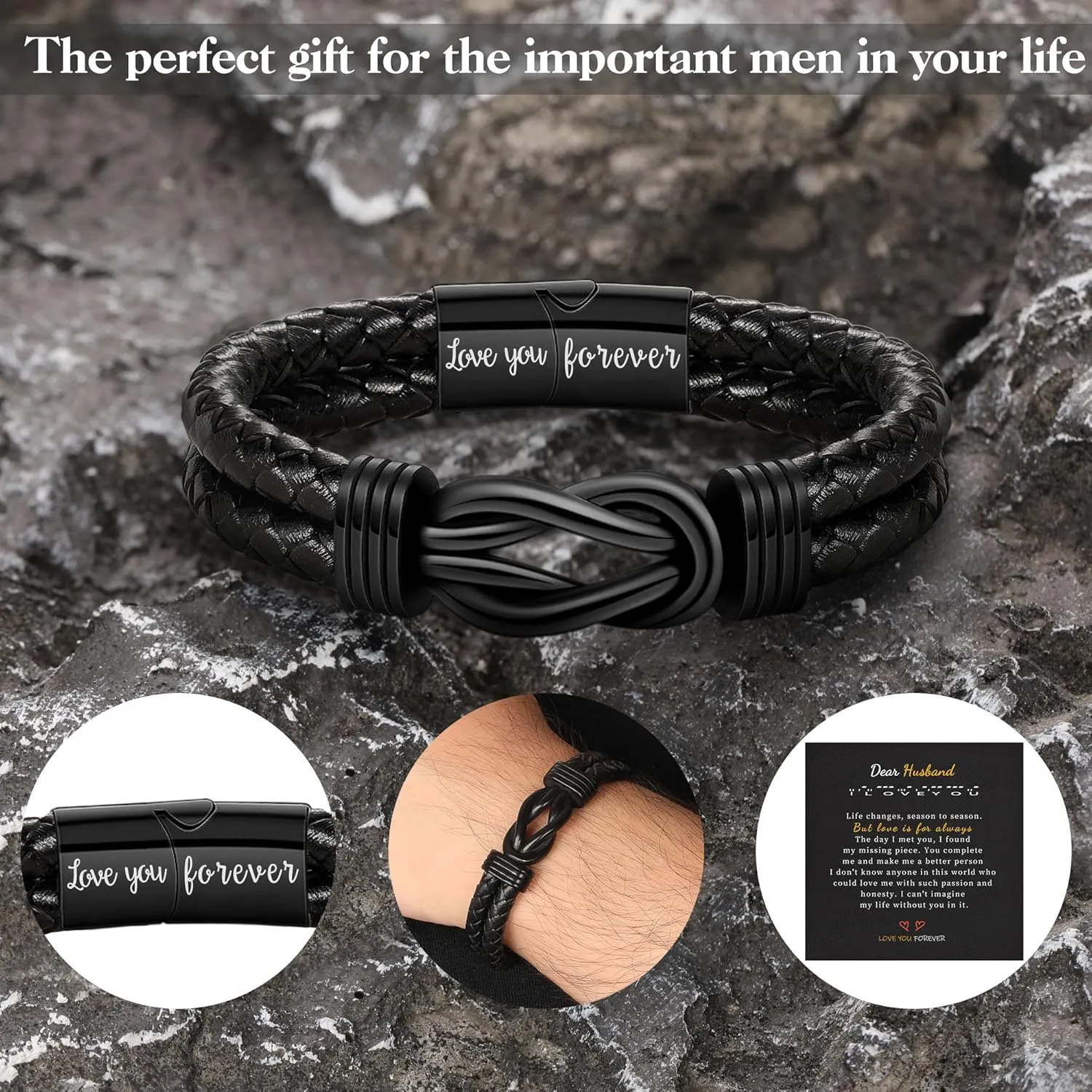 Gifts for Men Leather Bracelet Brown Braided Forever I Love You Gifts for Him Infinity Cuff Bracelets Birthday Gifts for Boyfriend Son Grandson Husband Dad Mens Fathers Day Gift