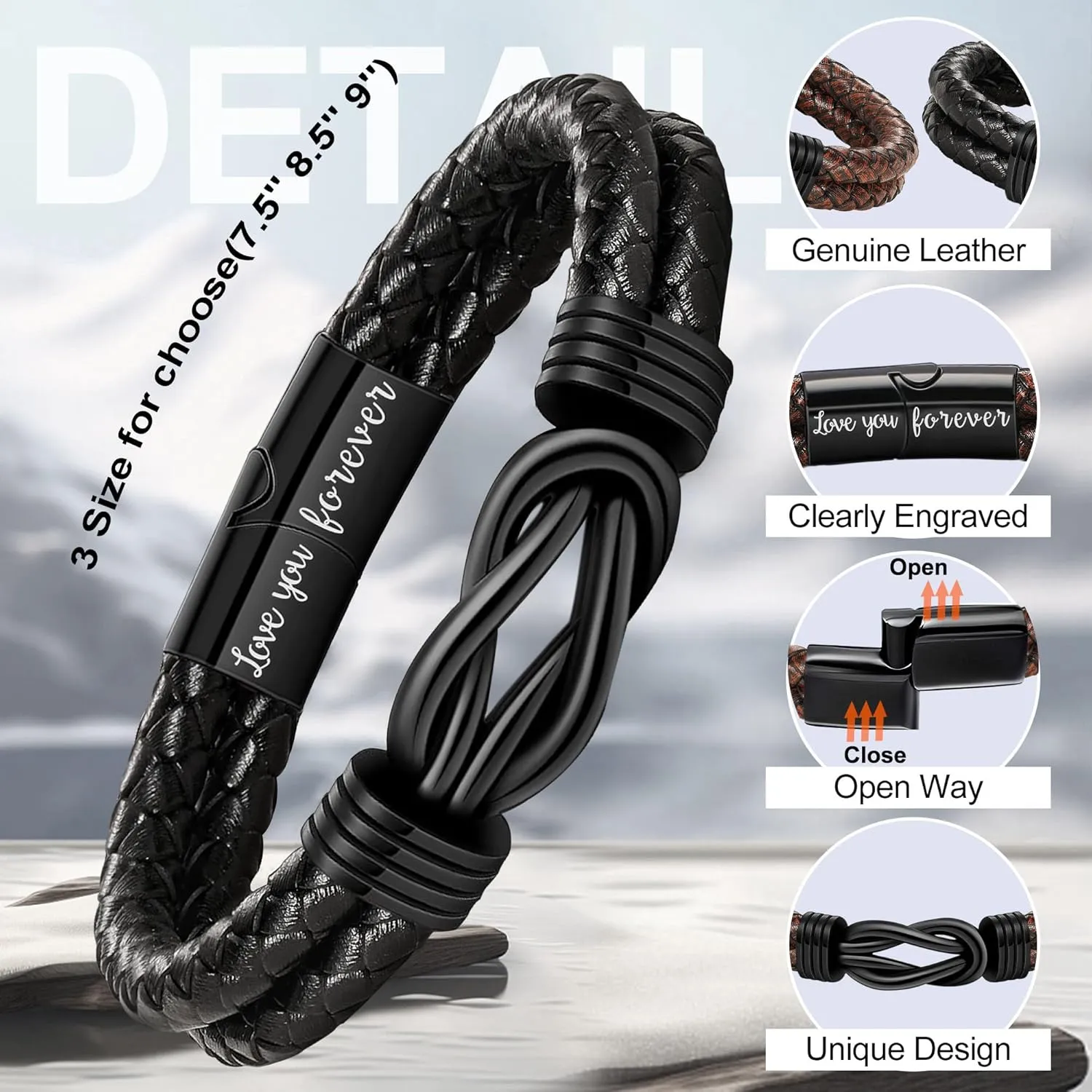 Gifts for Men Leather Bracelet Brown Braided Forever I Love You Gifts for Him Infinity Cuff Bracelets Birthday Gifts for Boyfriend Son Grandson Husband Dad Mens Fathers Day Gift
