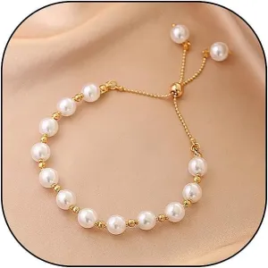 GIGB PBDK 18k Gold Pearls Link Bracelets,Adjustable Sweet Beads Y2k Bracelets,Minimalism Gentle Anniversary Birthday Jewelry Gifts for Women Bridesmaid