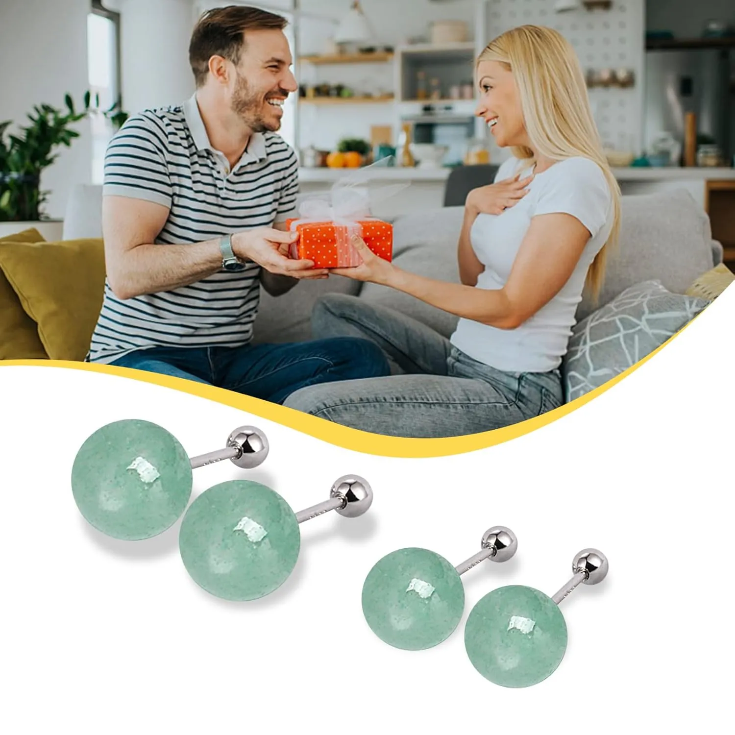 GLLBTPT Screw Back Sterling Silver Jade Earrings Studs 8MM,Genuine Natural Diamond Stud Earrings for Men Women Birthday Anniversar (thread, 6mm)