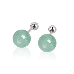 GLLBTPT Screw Back Sterling Silver Jade Earrings Studs 8MM,Genuine Natural Diamond Stud Earrings for Men Women Birthday Anniversar (thread, 6mm)