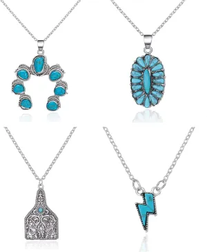 Gmai Western Necklaces for Women Western Necklace Set Bohemian Turquoise Hippie Accessories Ligtning Pendant Necklace Set Jewelry for Women
