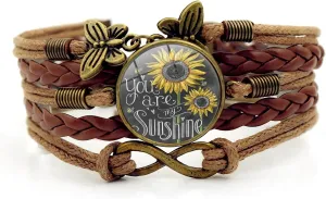 Gmamasim Home Sunflower Gifts Sunflower Leather Bracelet Mother's Day Gifts for Women Mom Boho Bracelets for Teen Wife Daughter Mom Birthday Friendship Bracelets Gifts for Her