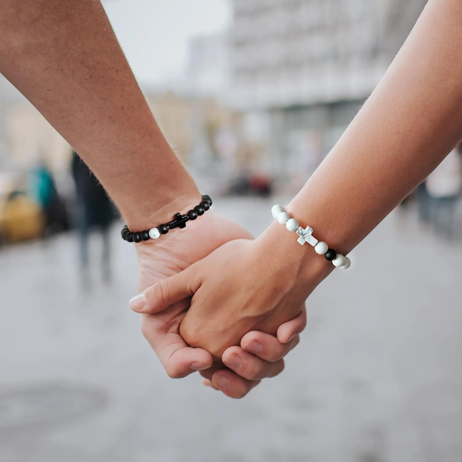 GolbalJew Matching Bracelets for Couples Friendship Bracelets Birthday Valentines Christmas Christian Gifts for Women Men Cross Stretch Beaded Bracelet Adjustable Red Black String Rope Braided Bracelet