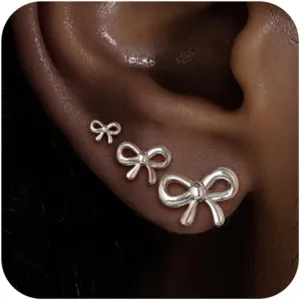 Gold Bow Earrings for Women 14k Gold Minimalist Bow Stud Earrings for Women Trendy Dainty Cute Ribbon Earrings Hypoallergenic Bow Earrings jewelry for Women Gifts