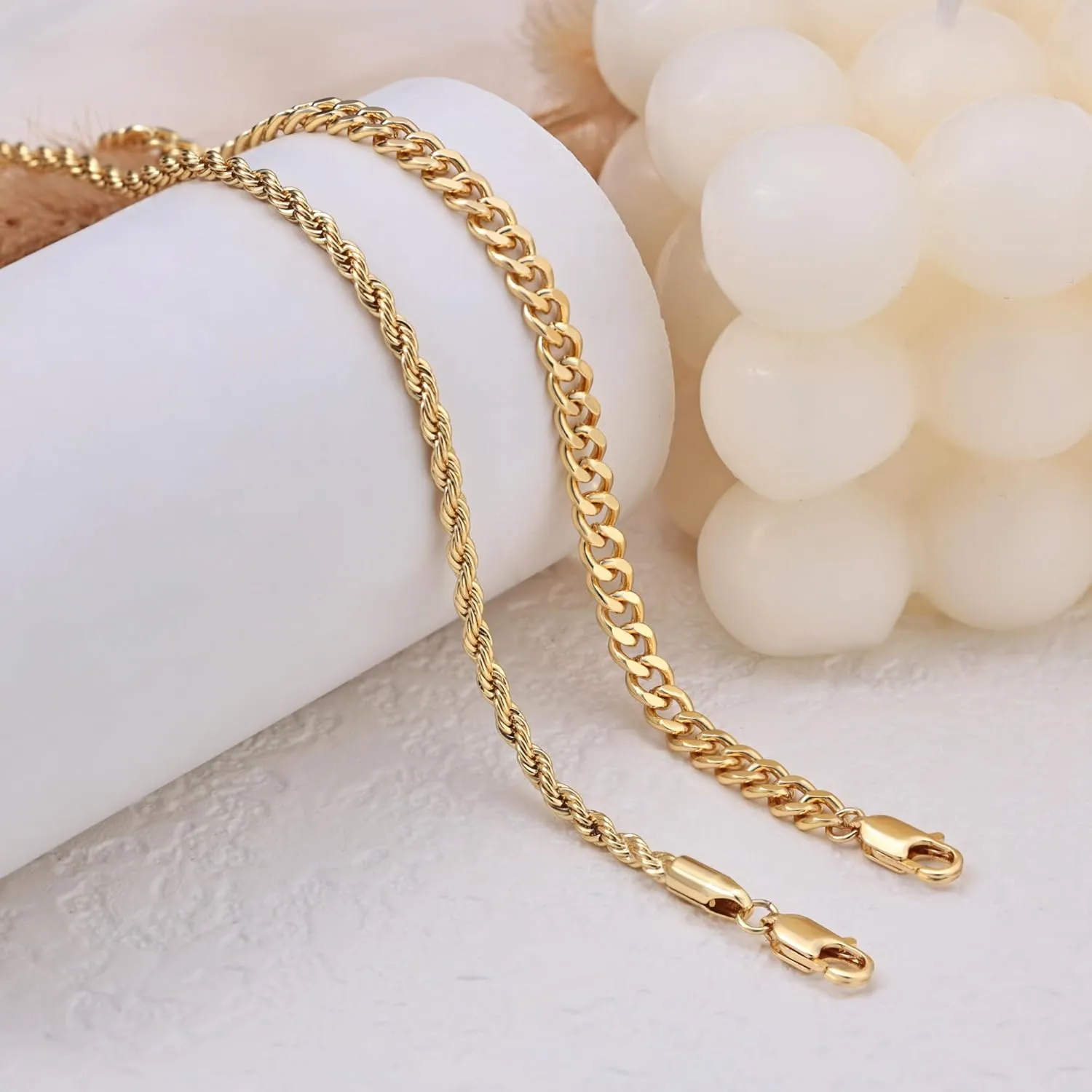 Gold Bracelets for Men, 14K Gold Mens Bracelet Layered Gold Cuban Chain Bracelets Set 3mm/5mm 6.5-9 Inches Mens Bracelet Mens Jewelry Gifts for Dad Husband