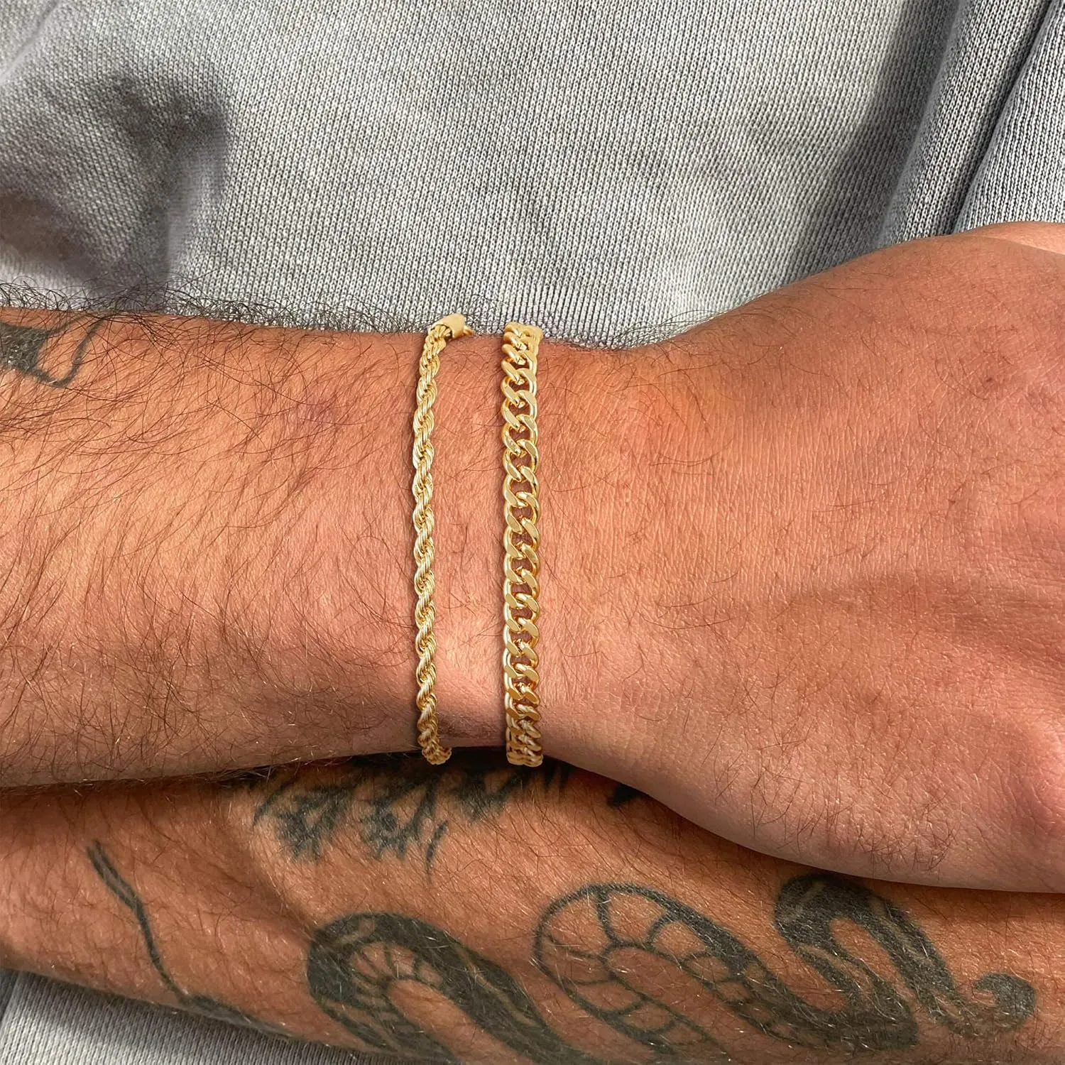 Gold Bracelets for Men, 14K Gold Mens Bracelet Layered Gold Cuban Chain Bracelets Set 3mm/5mm 6.5-9 Inches Mens Bracelet Mens Jewelry Gifts for Dad Husband