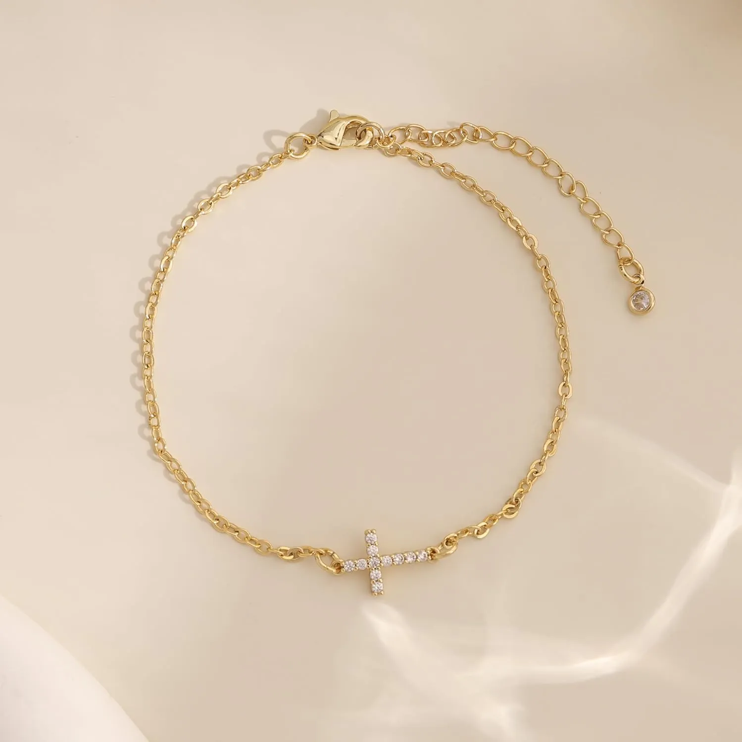 Gold Bracelets for Women,Dainty Gold Cross Bracelet 14K Gold Plated Beaded Bracelets for Women Trendy Bracelet Stack Pearl Bracelet Set Waterproof Chain Bracelet Gold Jewelry for Women Baptism Gifts