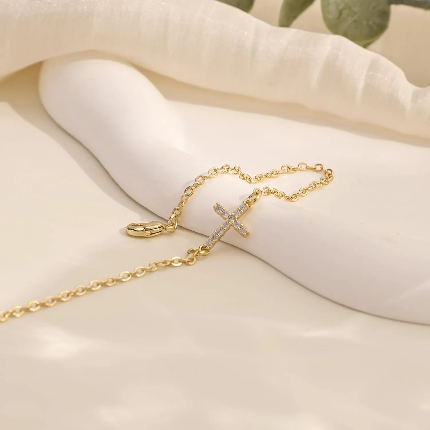 Gold Bracelets for Women,Dainty Gold Cross Bracelet 14K Gold Plated Beaded Bracelets for Women Trendy Bracelet Stack Pearl Bracelet Set Waterproof Chain Bracelet Gold Jewelry for Women Baptism Gifts
