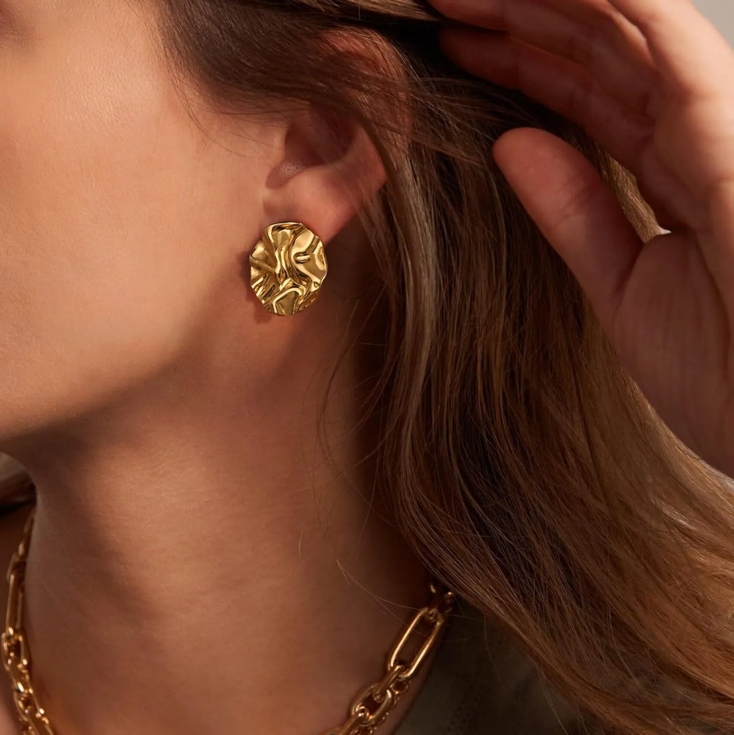 Gold Earrings for Women Trendy, Chunky Gold Statement Earrings 14K/18K Gold Plated Bow Drop Earrings for Women Thick Gold Heart Stud Earrings Square Gold Dangle Earrings Summer Beach Jewelry