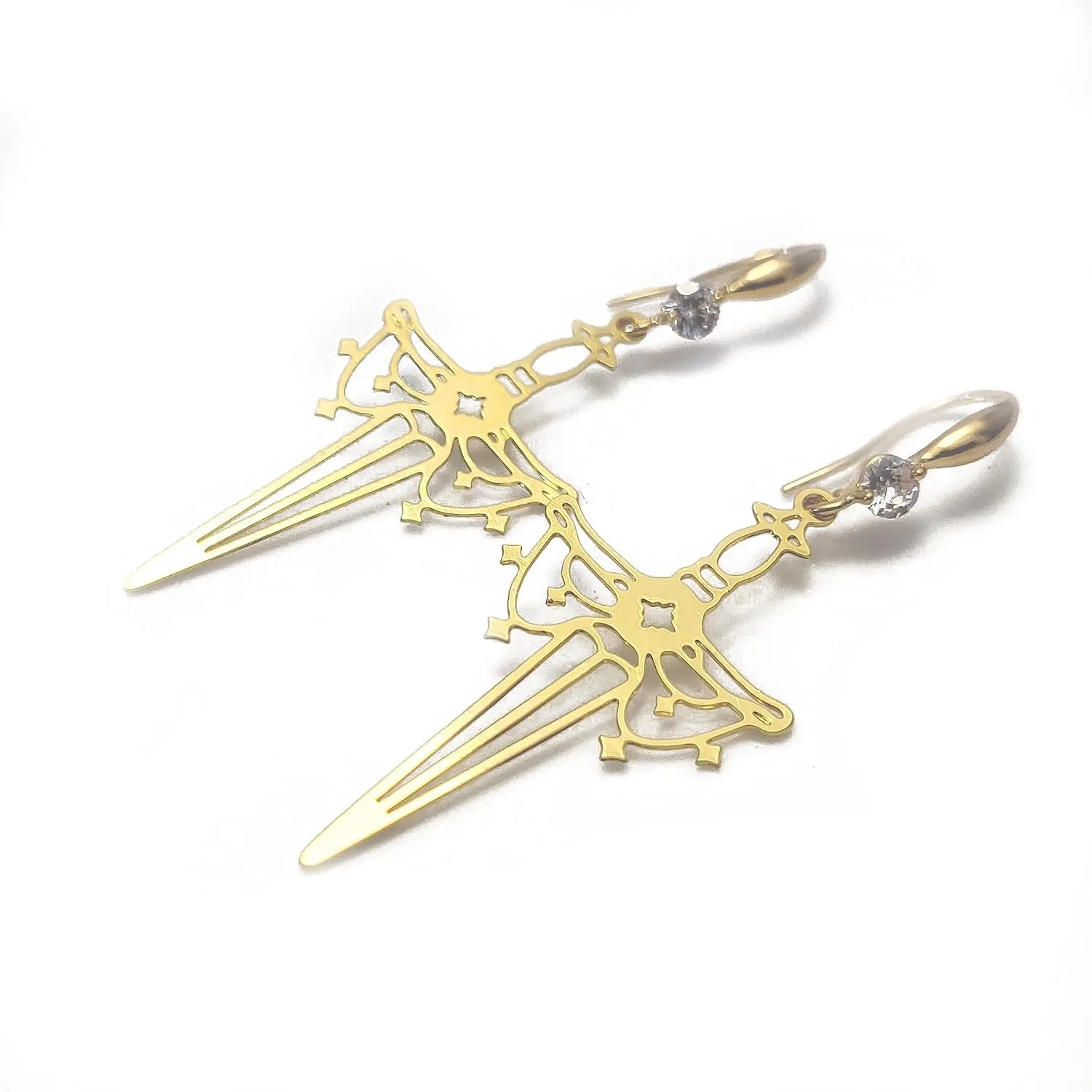 Gold Fantasy Sword Earrings For Women and Girls, Dangle Dagger Pirate Earrings