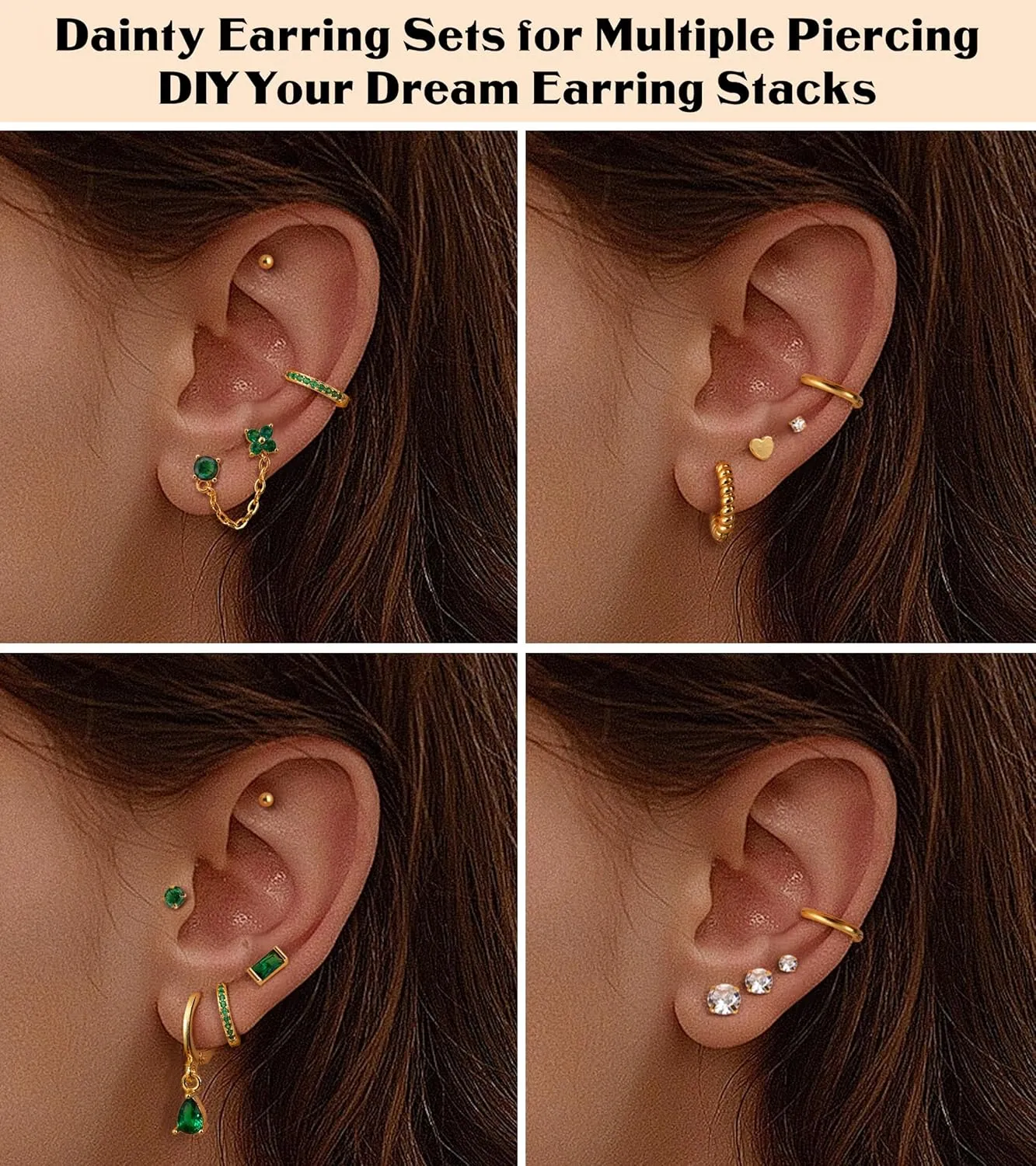 Gold Flat Back Earrings for Women Hypoallergenic Surgical Steel Earrings for Sensitive Ears 20G Small Stainless Steel Flatback Stud Hoop Cartilage Earring Set for Multiple Piercing Helix/Tragus/Conch