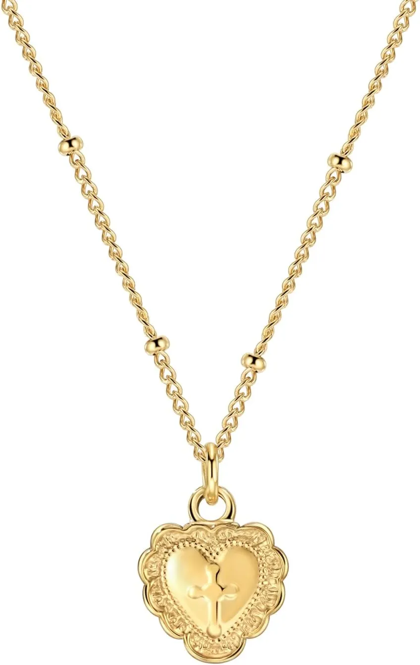 Gold Heart Necklace, Gold Cross Necklace, 14K Gold Plated Necklace, Layered Necklace, Gold Pendant Necklace, Gold Necklaces for Women