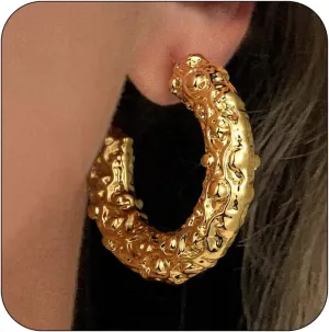 Gold Hoop Earrings for Women 14k Gold Plated Chunky Dangle Earrings for Women Hypoallergenic Lightweight Thick Hoop Earrings for Women Statement Earrings for Women Trendy Jewelry for Women