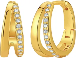 Gold Hoop Earrings for Women 14K Gold Plated Earrings Oval Open Double Hoop Earrings for Women