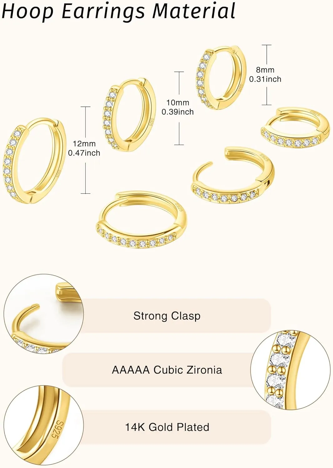 Gold Hoop Earrings for Women 925 Sterling Silver EarringsCartilage Endless Small Hoop Earrings Set 14K Gold Plated Huggie Earrings for Women Men Jewelry Gifts