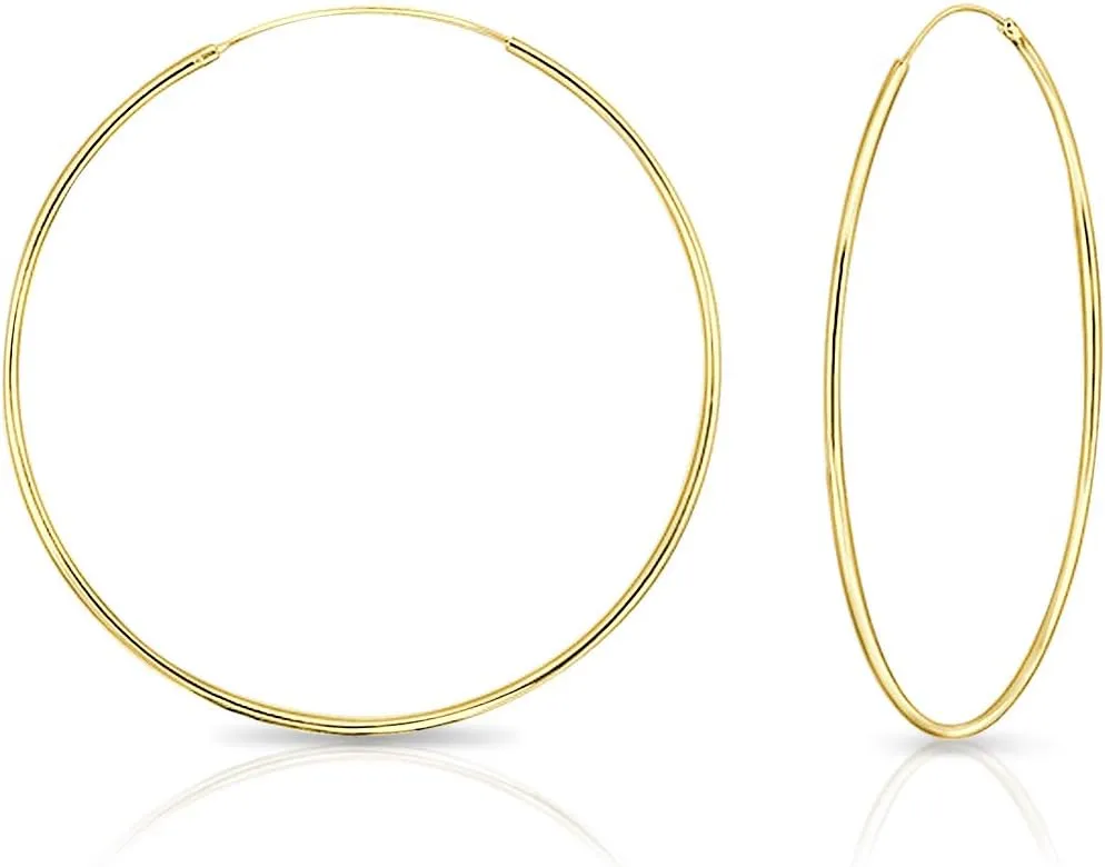 Gold Hoop Earrings for Women - 925 Sterling Silver Hoops 24K Gold Plated Earrings - Large Hoops - Tiny Hoop Earring - Hypoallergenic Ear Piercing - Cartilage Ring - Nose Ring - Sizes 8 mm to 80 mm