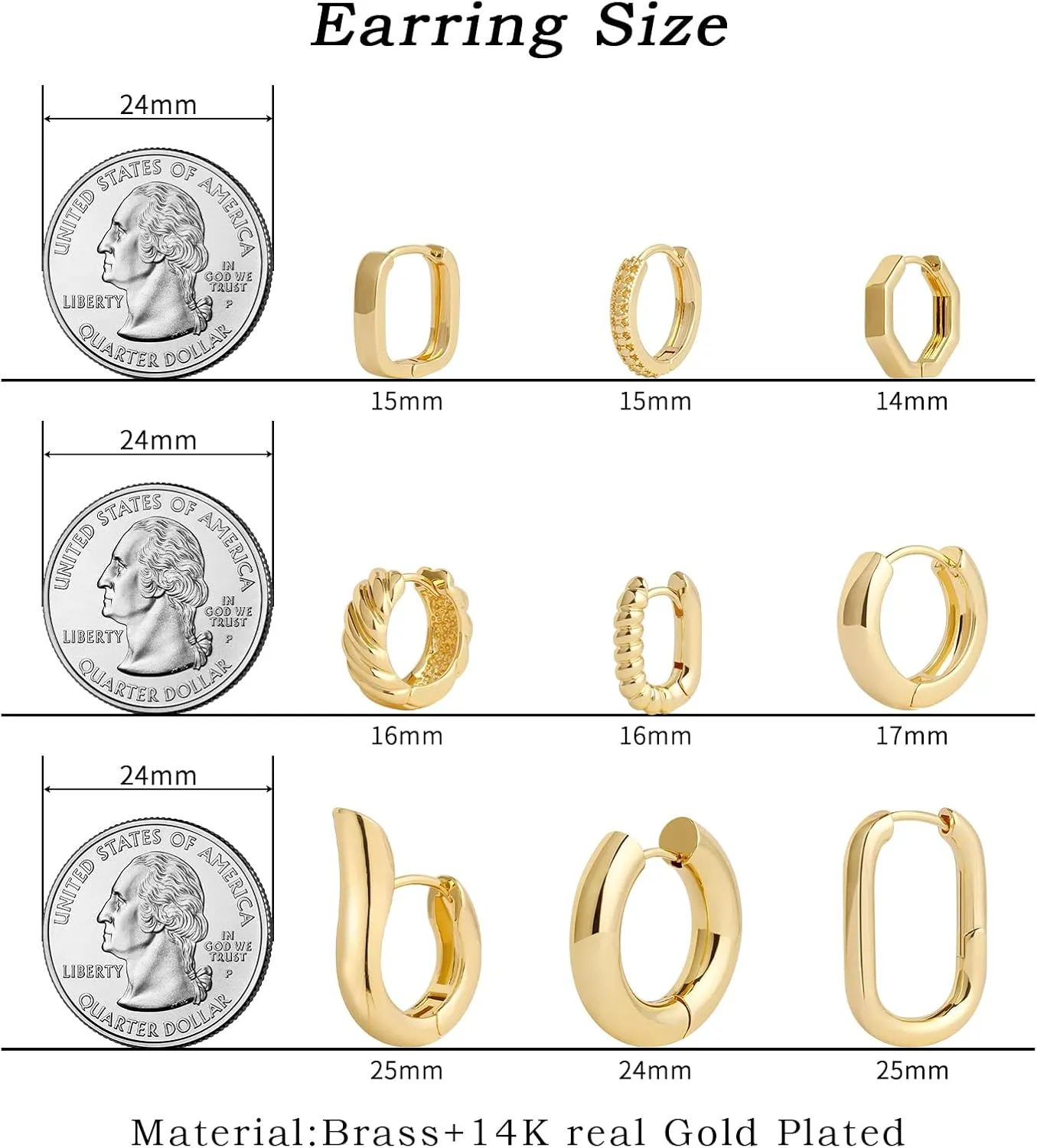 Gold Hoop Earrings Set 14k Gold Plated Huggie Earrings Hypoallergenic Chunky Twisted Thick Jewelry for Multiple Piercing Christmas Gift for Women