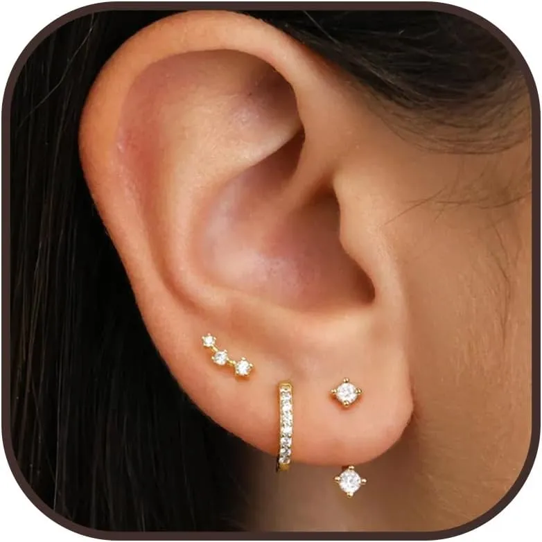 Gold Huggie Earrings for Women Trendy Dainty Earring Stacks 14K Gold Hoop Earrings Hypoallergenic Earring Sets for Multiple Piercing Flat Back Stud Huggie Cartilage Earrings Jewelry Gifts