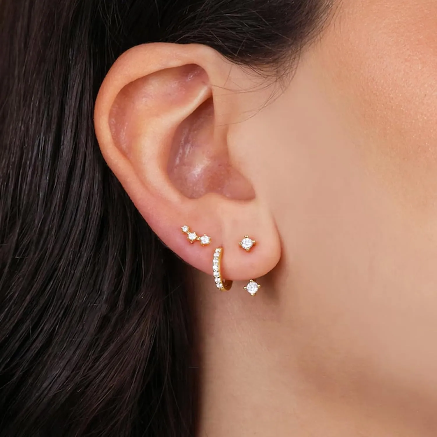 Gold Huggie Earrings for Women Trendy Dainty Earring Stacks 14K Gold Hoop Earrings Hypoallergenic Earring Sets for Multiple Piercing Flat Back Stud Huggie Cartilage Earrings Jewelry Gifts