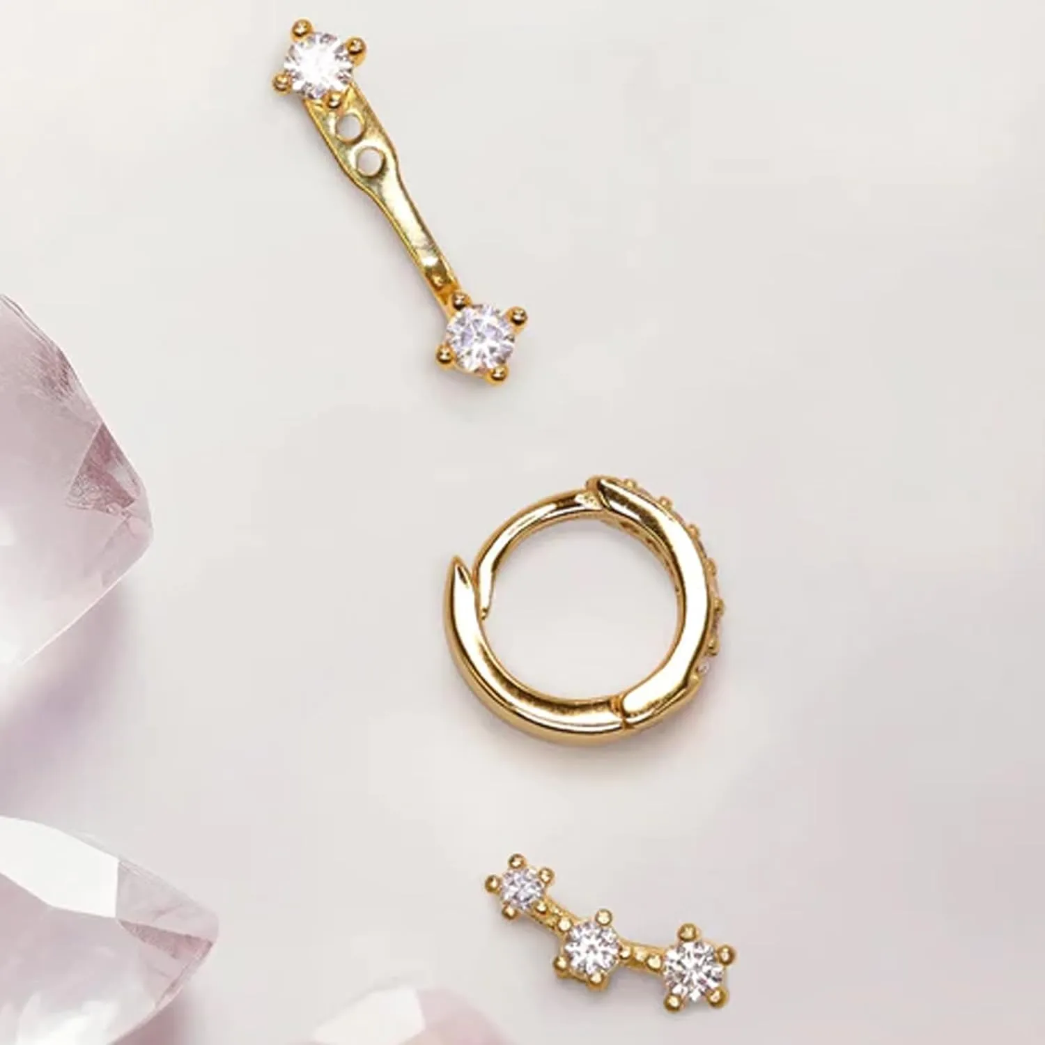 Gold Huggie Earrings for Women Trendy Dainty Earring Stacks 14K Gold Hoop Earrings Hypoallergenic Earring Sets for Multiple Piercing Flat Back Stud Huggie Cartilage Earrings Jewelry Gifts