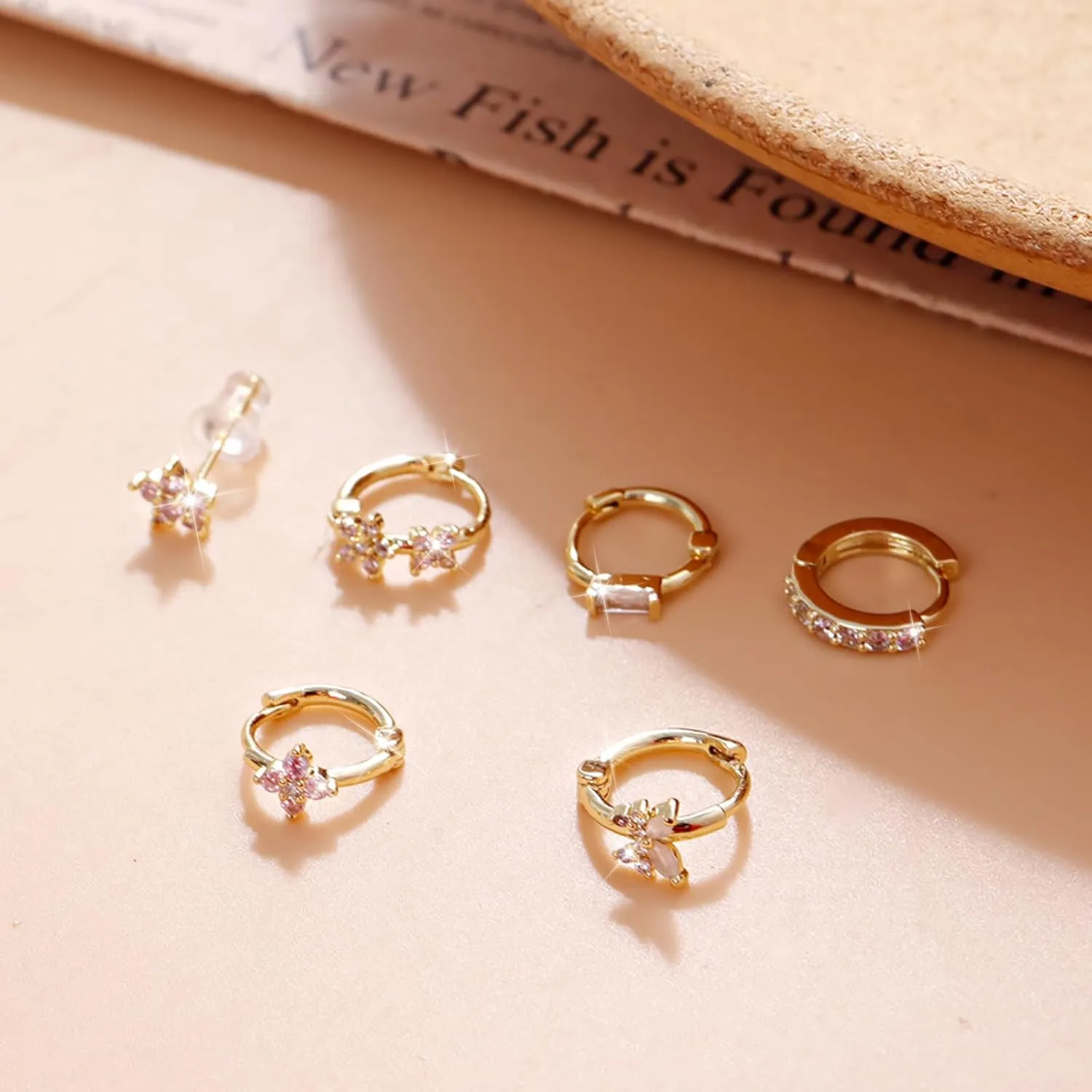 Gold Huggie Earrings for Women Trendy Dainty Earring Stacks 14K Gold Hoop Earrings Hypoallergenic Earring Sets for Multiple Piercing Flat Back Stud Huggie Cartilage Earrings Jewelry Gifts