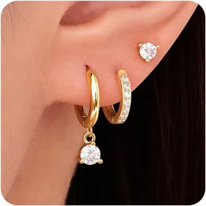 Gold Huggie Hoop Earrings Set for Women, Dainty Small Stud Earrings for Women Trendy, Small Sterling Silver Jewelry Earring for Multiple Piercing Hypoallergenic Dangle Hoop Earrings