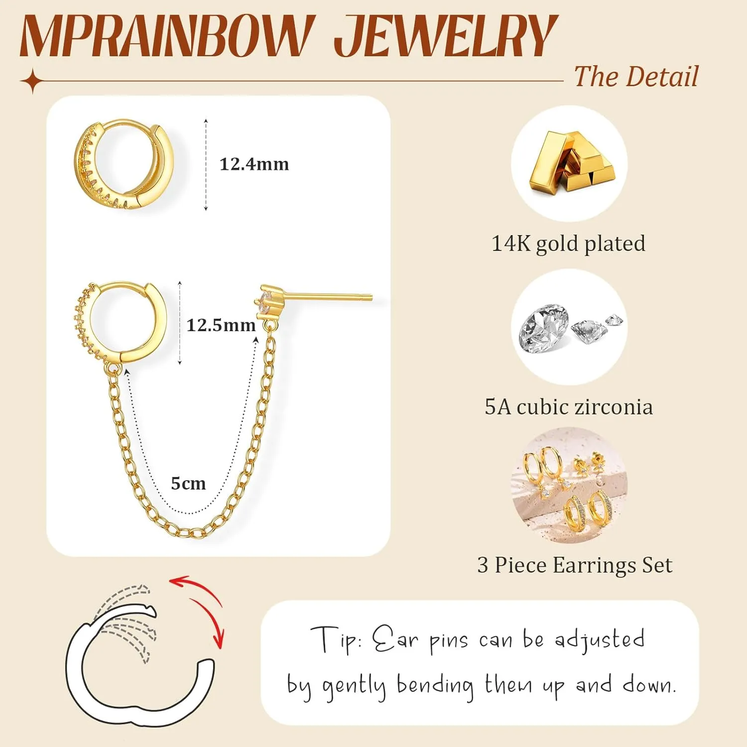 Gold Huggie Stud Earrings Set - 3 Pairs 14K Gold Plated Earring Stacks Aretes, Jacket Hoops for Multiple Piercing,Hypoallergenic Lightweight Trendy Cartilage Ear Rings for Women Jewelry Gifts for Her