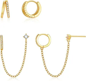 Gold Huggie Stud Earrings Set - 3 Pairs 14K Gold Plated Earring Stacks Aretes, Jacket Hoops for Multiple Piercing,Hypoallergenic Lightweight Trendy Cartilage Ear Rings for Women Jewelry Gifts for Her