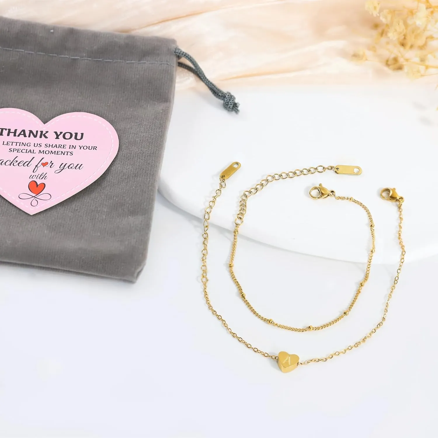 Gold Initial Bracelets for Women Teen Girls, 18K Gold Plated Letter A-Z Initial Bracelet Heart Bracelet Dainty Gold Bracelet for Women Teen Girl Gift Trendy Stuff Jewelry
