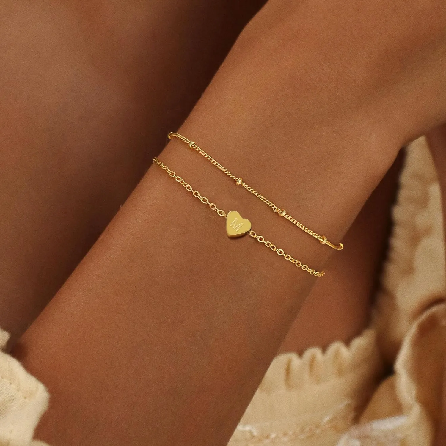 Gold Initial Bracelets for Women Teen Girls, 18K Gold Plated Letter A-Z Initial Bracelet Heart Bracelet Dainty Gold Bracelet for Women Teen Girl Gift Trendy Stuff Jewelry