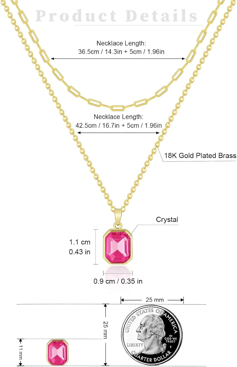 Gold Layered Necklaces for Women, 18k Gold Plated Crystal Necklace Paperclip Choker Emerald Green Jewelry for Women Gifts