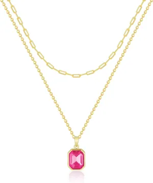 Gold Layered Necklaces for Women, 18k Gold Plated Crystal Necklace Paperclip Choker Emerald Green Jewelry for Women Gifts