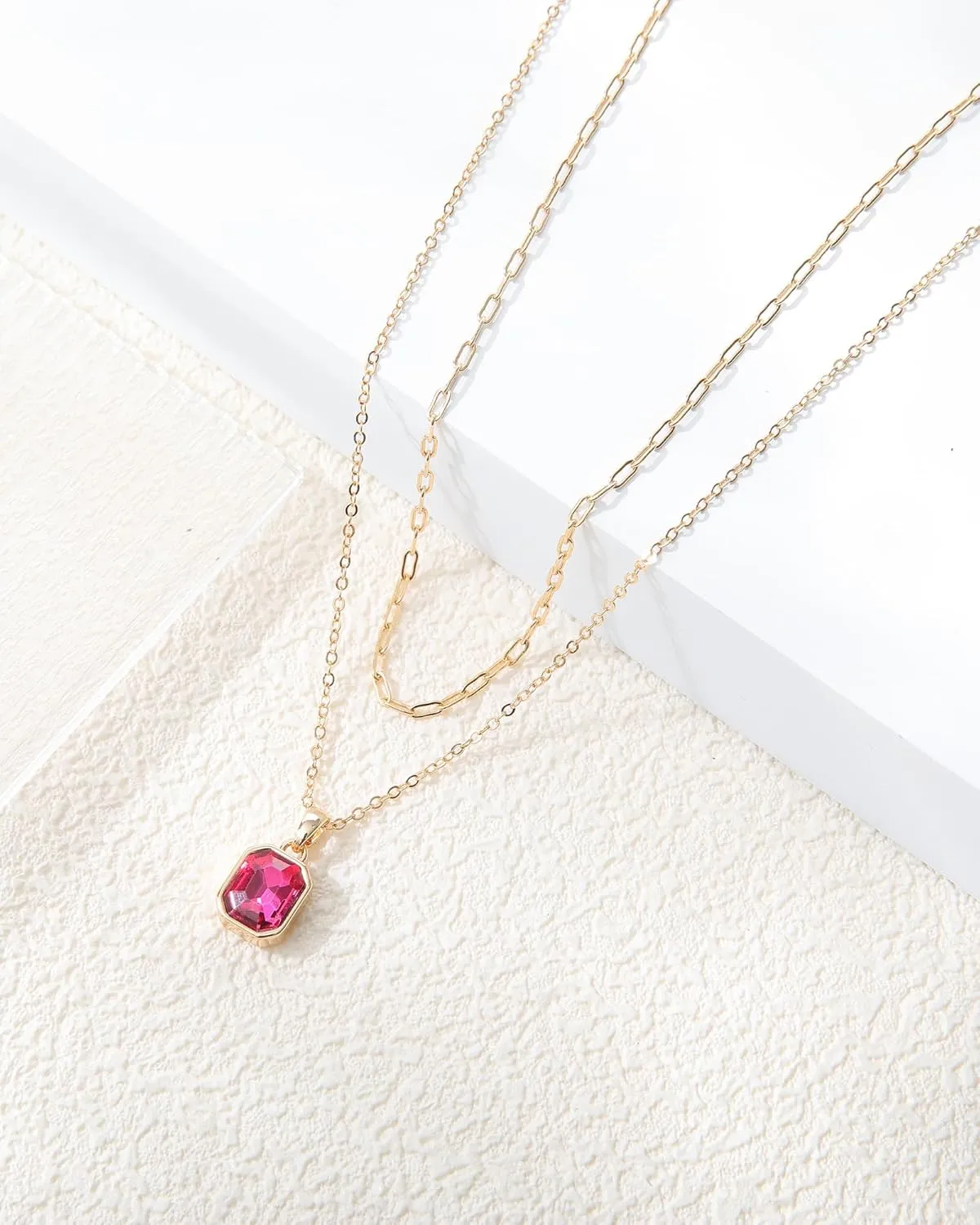 Gold Layered Necklaces for Women, 18k Gold Plated Crystal Necklace Paperclip Choker Emerald Green Jewelry for Women Gifts
