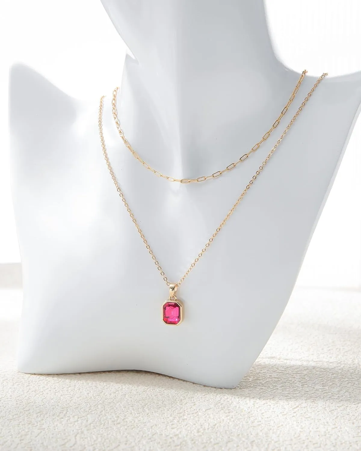 Gold Layered Necklaces for Women, 18k Gold Plated Crystal Necklace Paperclip Choker Emerald Green Jewelry for Women Gifts