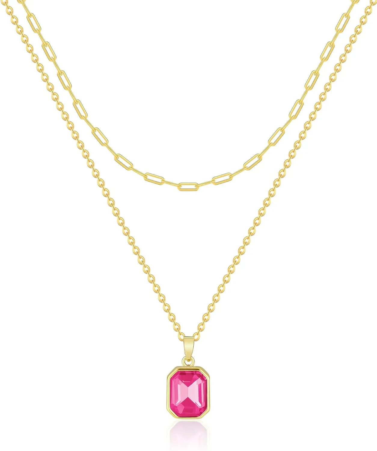 Gold Layered Necklaces for Women, 18k Gold Plated Crystal Necklace Paperclip Choker Emerald Green Jewelry for Women Gifts