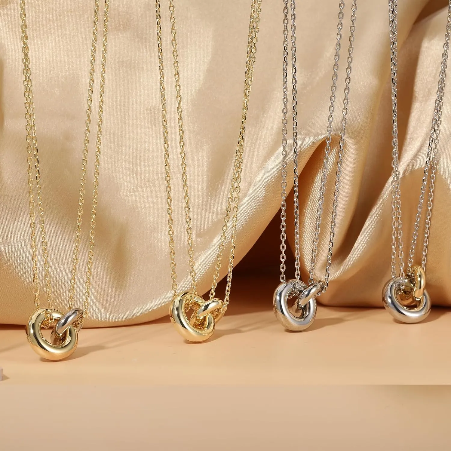 Gold Necklaces for Women Trendy, 14k Gold Plated Interlocking Circle Necklace, Dainty Chain Choker Necklace for Women