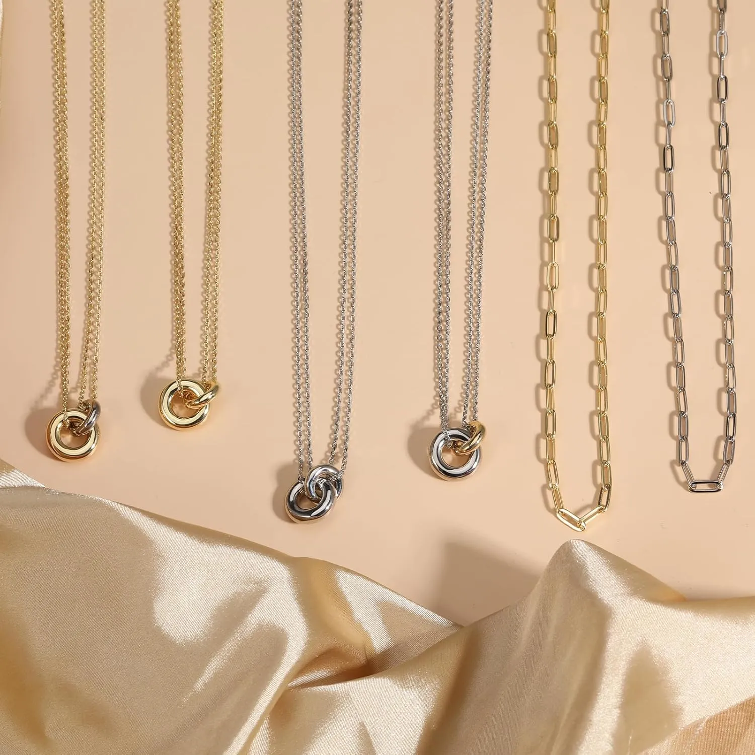 Gold Necklaces for Women Trendy, 14k Gold Plated Interlocking Circle Necklace, Dainty Chain Choker Necklace for Women
