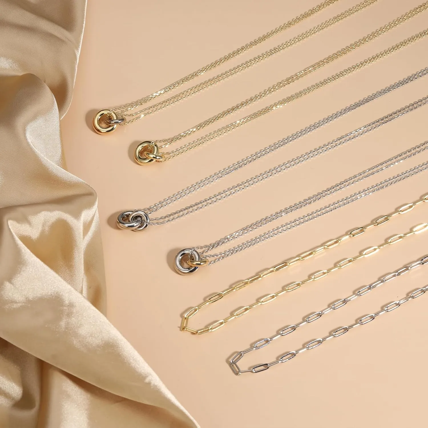Gold Necklaces for Women Trendy, 14k Gold Plated Interlocking Circle Necklace, Dainty Chain Choker Necklace for Women
