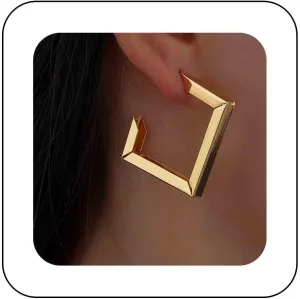 Gold Square Dangle Hoop Earrings Geometric Hoop Earrings Hollow Square Drop Earrings Minimalist Chunky Square Earrings Square Half Hoop Earrings Jewelry for Women