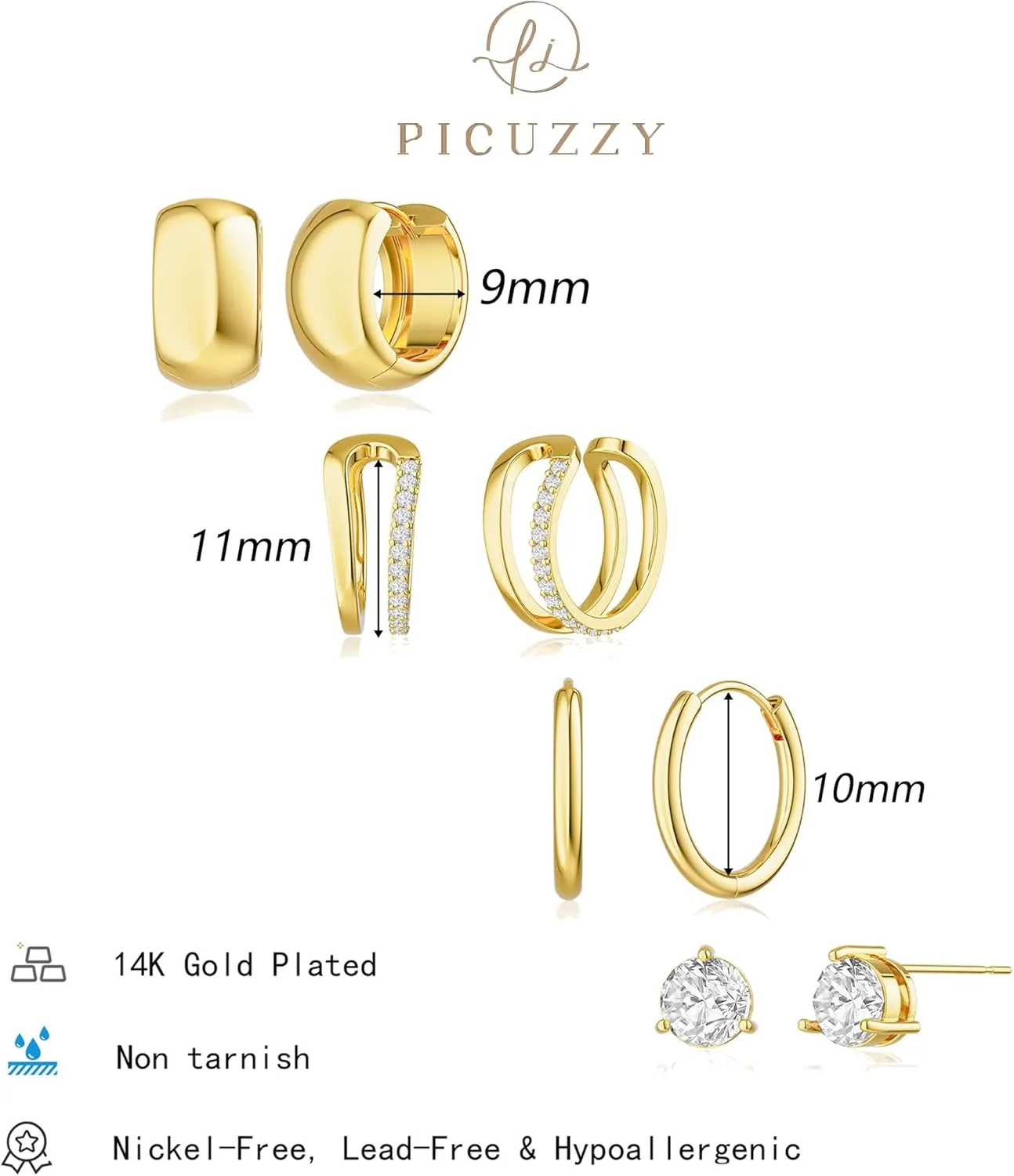 Gold Stud Hoop Earrings Set for Women, Dainty 14K Gold/Silver Plated Cartilage Earrings Hypoallergenic Trendy Ear Cuffs Chain Earrings Fashion Jewelry for Women Gifts