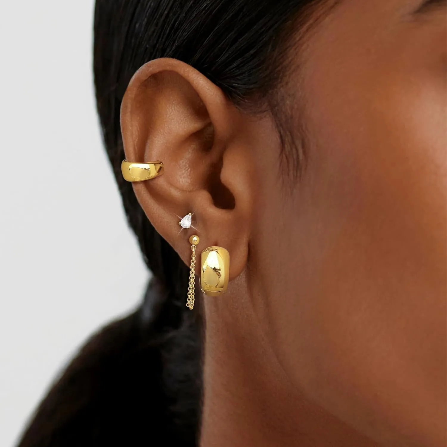 Gold Stud Hoop Earrings Set for Women, Dainty 14K Gold/Silver Plated Cartilage Earrings Hypoallergenic Trendy Ear Cuffs Chain Earrings Fashion Jewelry for Women Gifts