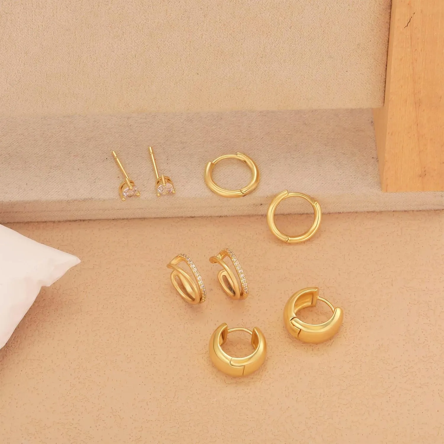 Gold Stud Hoop Earrings Set for Women, Dainty 14K Gold/Silver Plated Cartilage Earrings Hypoallergenic Trendy Ear Cuffs Chain Earrings Fashion Jewelry for Women Gifts