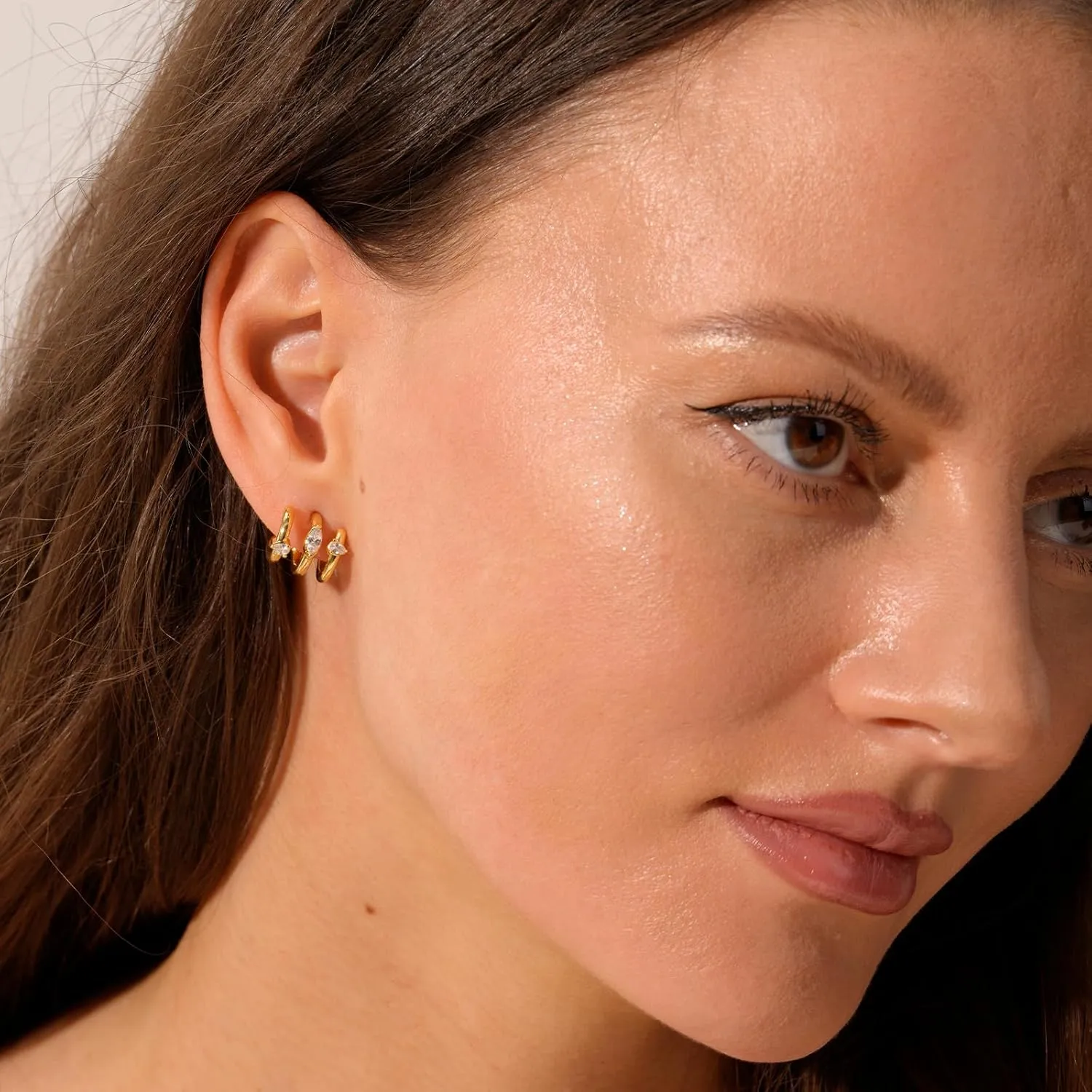 Gold Triple Hoop Illusion Stud Earrings, 14K Chunky Gold Plated Hoop Earrings Cuff Earrings for Women Trendy, Hypoallergenic Earrings Set Jewelry Gift