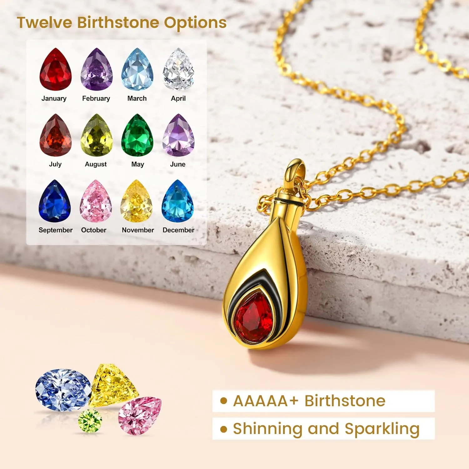GOLDCHIC JEWELRY Urn Necklace For Ashes with Birthstone For Women, Teardrop Ash Necklaces Memorial Keepsake Jewelry