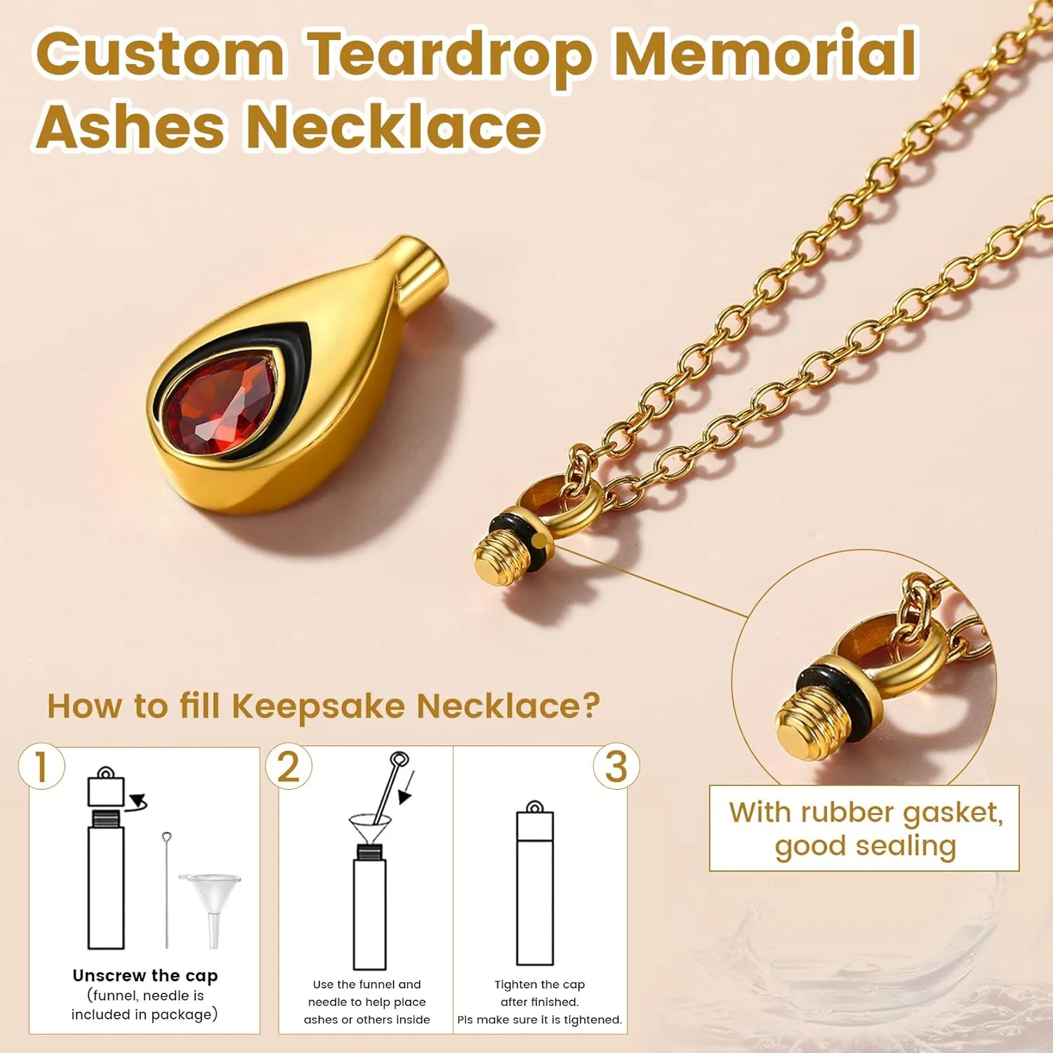 GOLDCHIC JEWELRY Urn Necklace For Ashes with Birthstone For Women, Teardrop Ash Necklaces Memorial Keepsake Jewelry