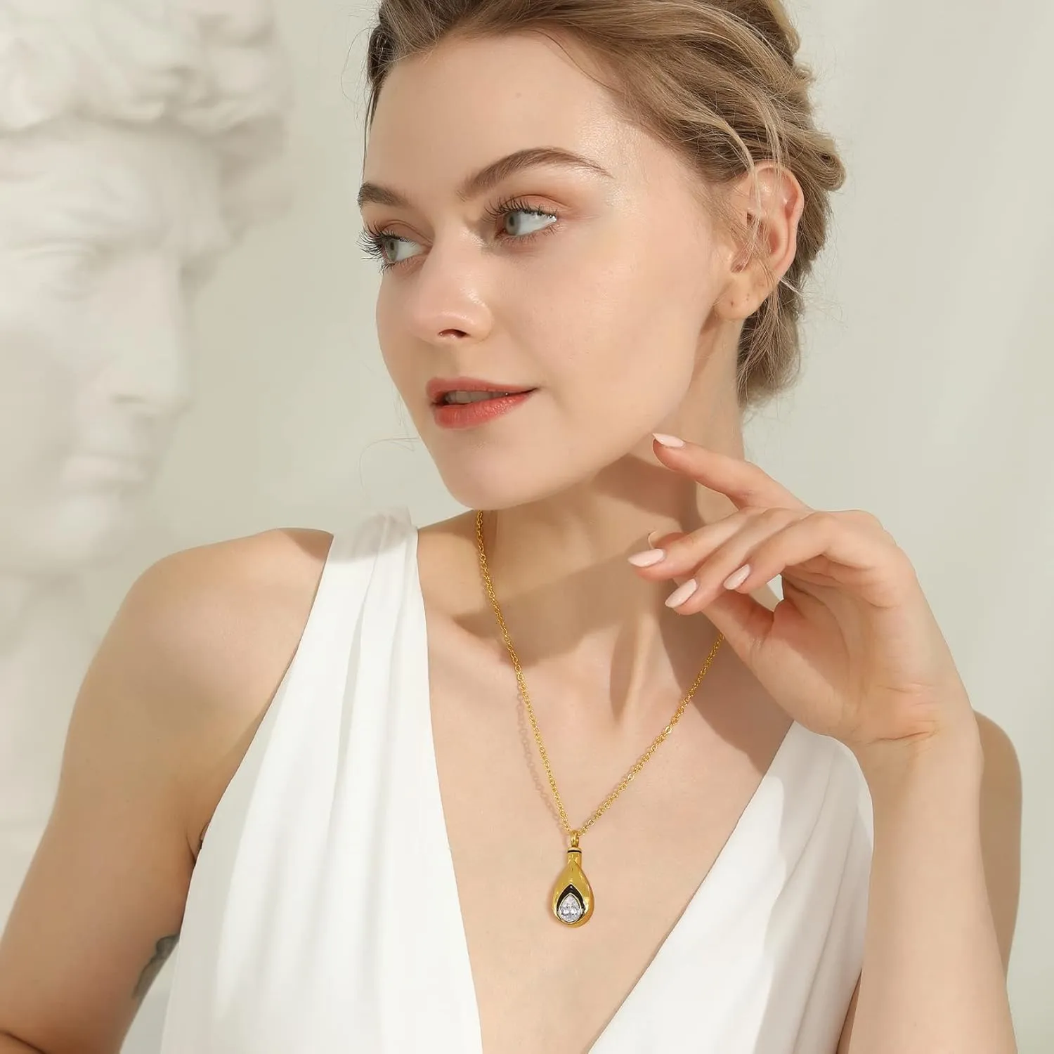 GOLDCHIC JEWELRY Urn Necklace For Ashes with Birthstone For Women, Teardrop Ash Necklaces Memorial Keepsake Jewelry